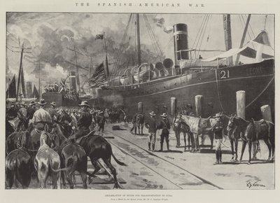 La guerra ispano-americana, imbarco di muli per il trasporto a Cuba da William Barnes Wollen